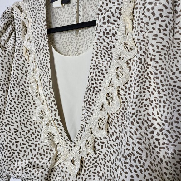 Vintage Positive Influence Womens Animal Print Pleated Dress Small Dainty Lace - Picture 4 of 11